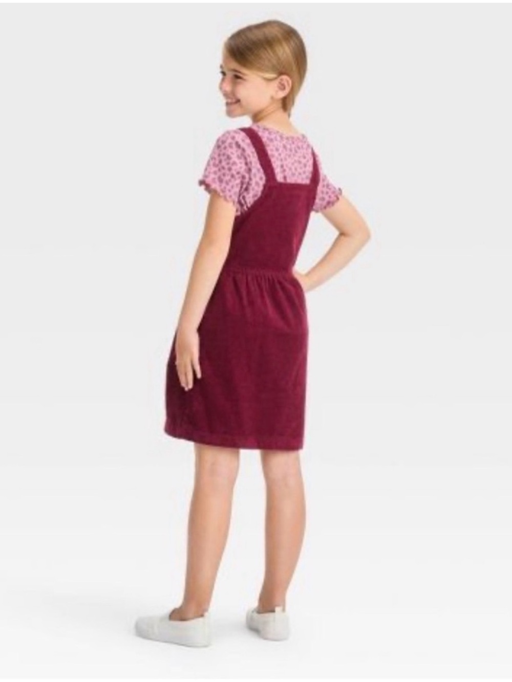 Cat & Jack Girls XL 14 Burgundy Corduroy Button Front Jumper Dress - Picture 7 of 7